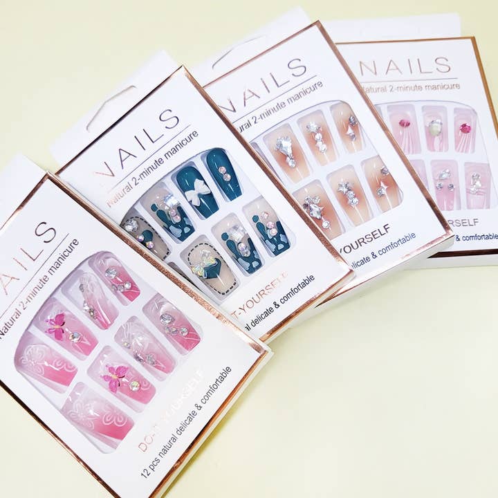 Assorted Color Women Pre Glued Press On Nail Set for wholesale on Faire