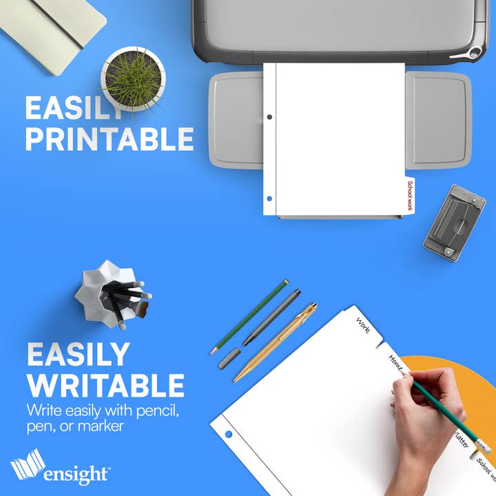Ensight - Wholesale Binder - 3 Ring Page Dividers Bulk, 1/5 Cut Tab 100 Dividers