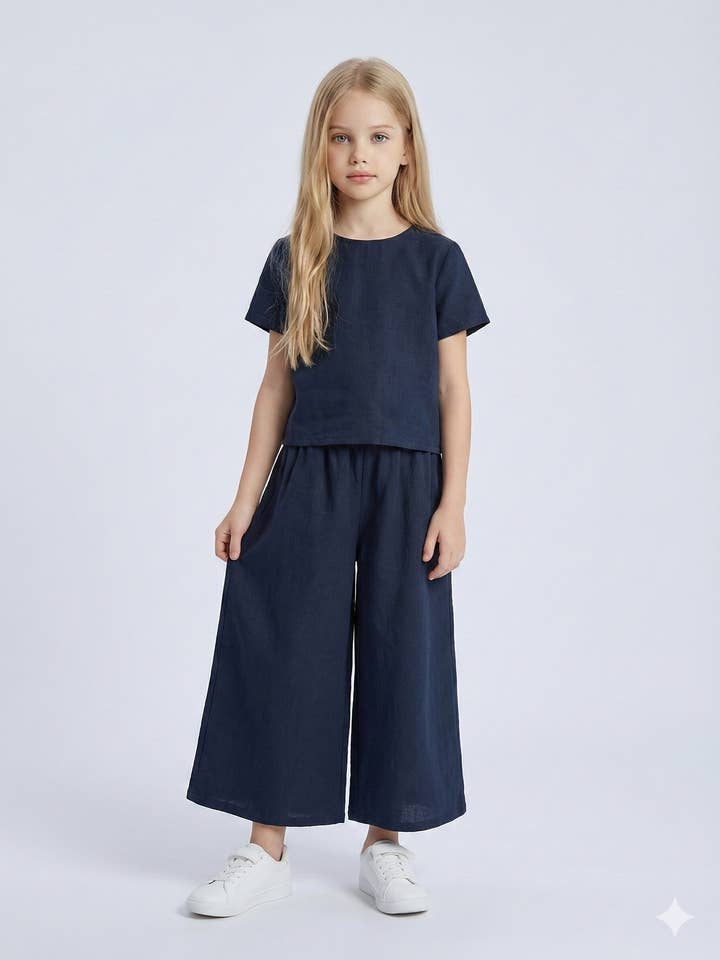 Ensemble top et pantalon effet lin pour fille pour la vente par MINI MIGNON PARIS