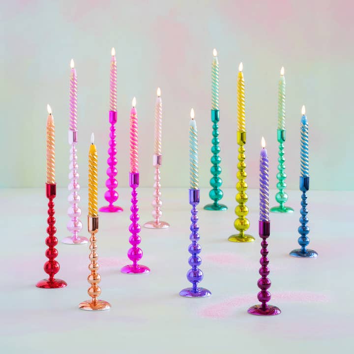 Assorted Rainbow Reflective Finial Taper Candle Holder for wholesale by Glitterville
