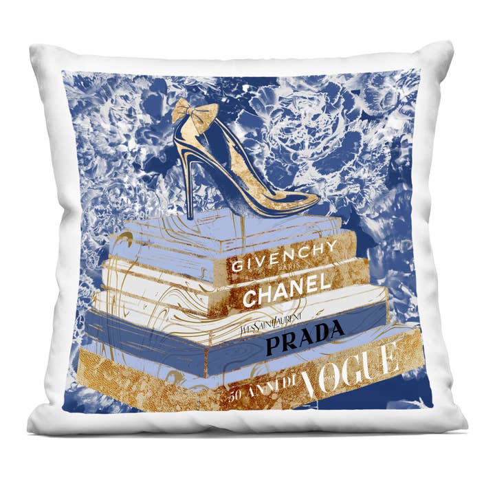 Designer Glitz Heel on Books Fashion Glam Printed Pillow for wholesale by Stupell Industries