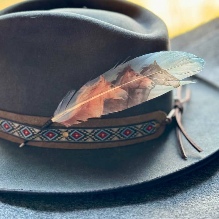 Buckaroo Supply Company - Wholesale Hat Accessory - Women's - Blue Wild Horses Hat Feather - Western Hat Accessory