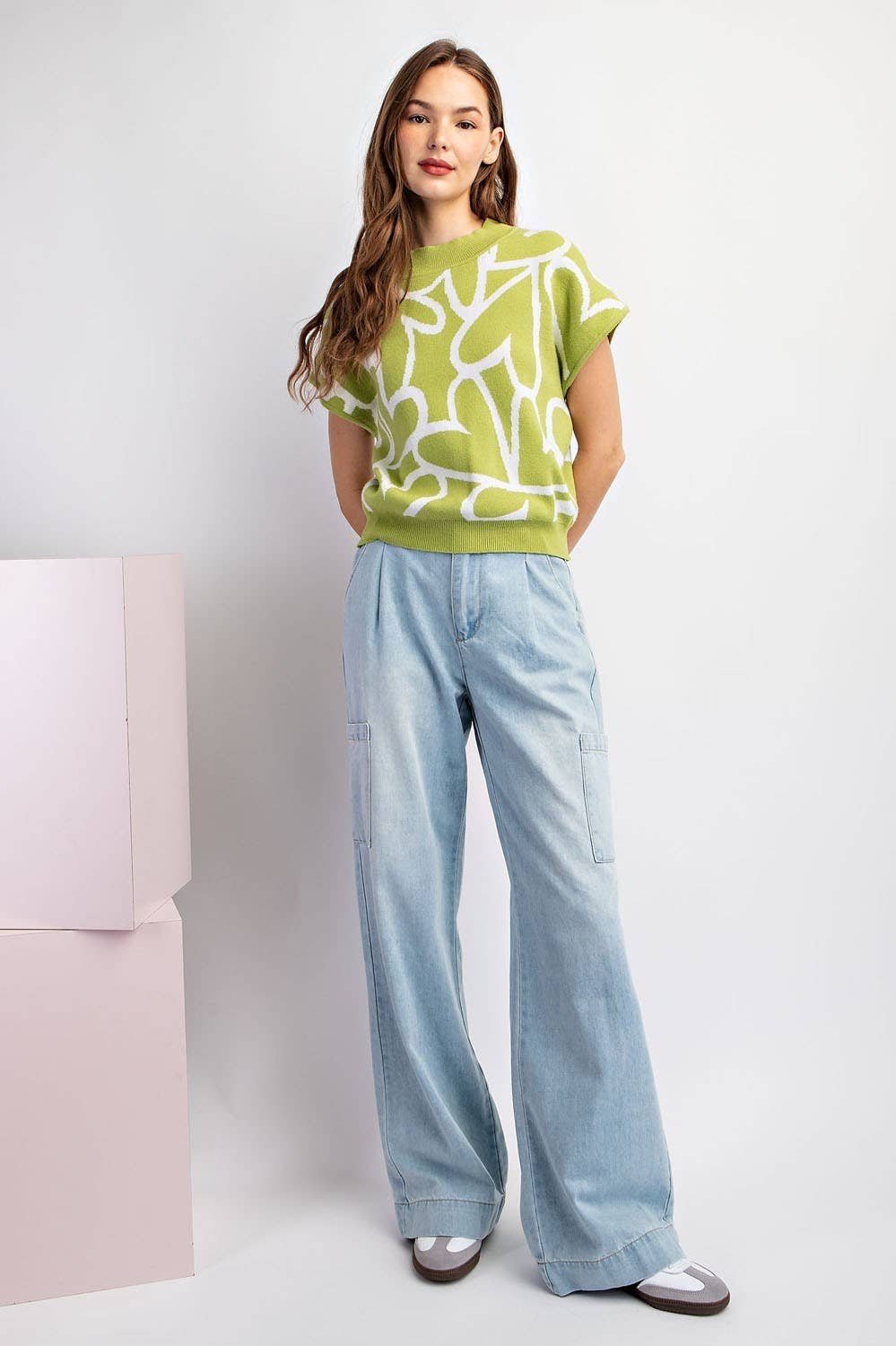 Peace Love Line – Großhandel Strickpullover – Damen – PL2188 - TOP MIT STEHKRAGEN UND HERZMUSTER7