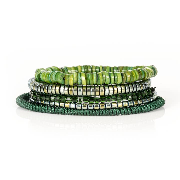 Men’s Forest Green Heishi & Hematite Bracelet Stack for wholesale by The Dark Men