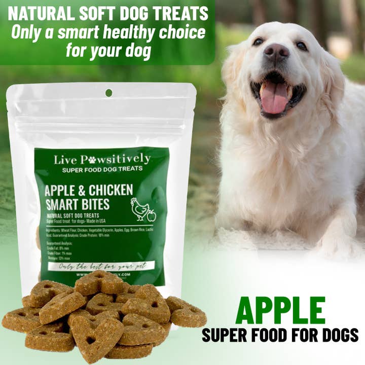 Live Pawsitive - Vente Friandises – chien - Bouchées intelligentes aux pommes et au poulet, friandises super alimentaires pour chiens3