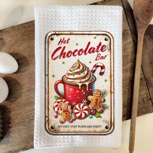 Hot Chocolate Christmas Waffle Weave Dish Towel Tea Towel for wholesale by Prairie Chicken Sticker Shop & Gifts