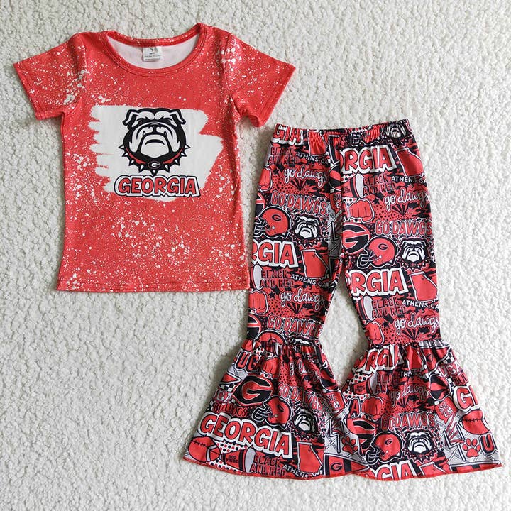 Aier Wholesale - Wholesale Top & Pant Set - Kids - Baby girls football team red dog bell pants clothes sets