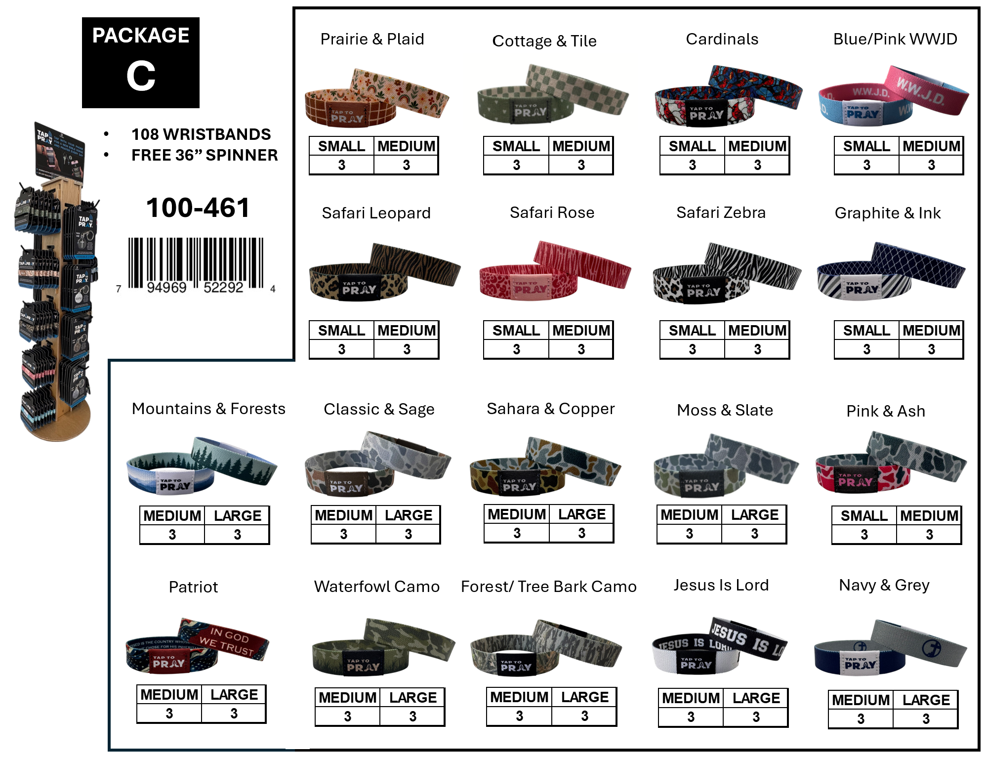 Versible - Wholesale Wristband - Tap To Pray- Free Display Package C: 108 Bracelets + 1 Display0