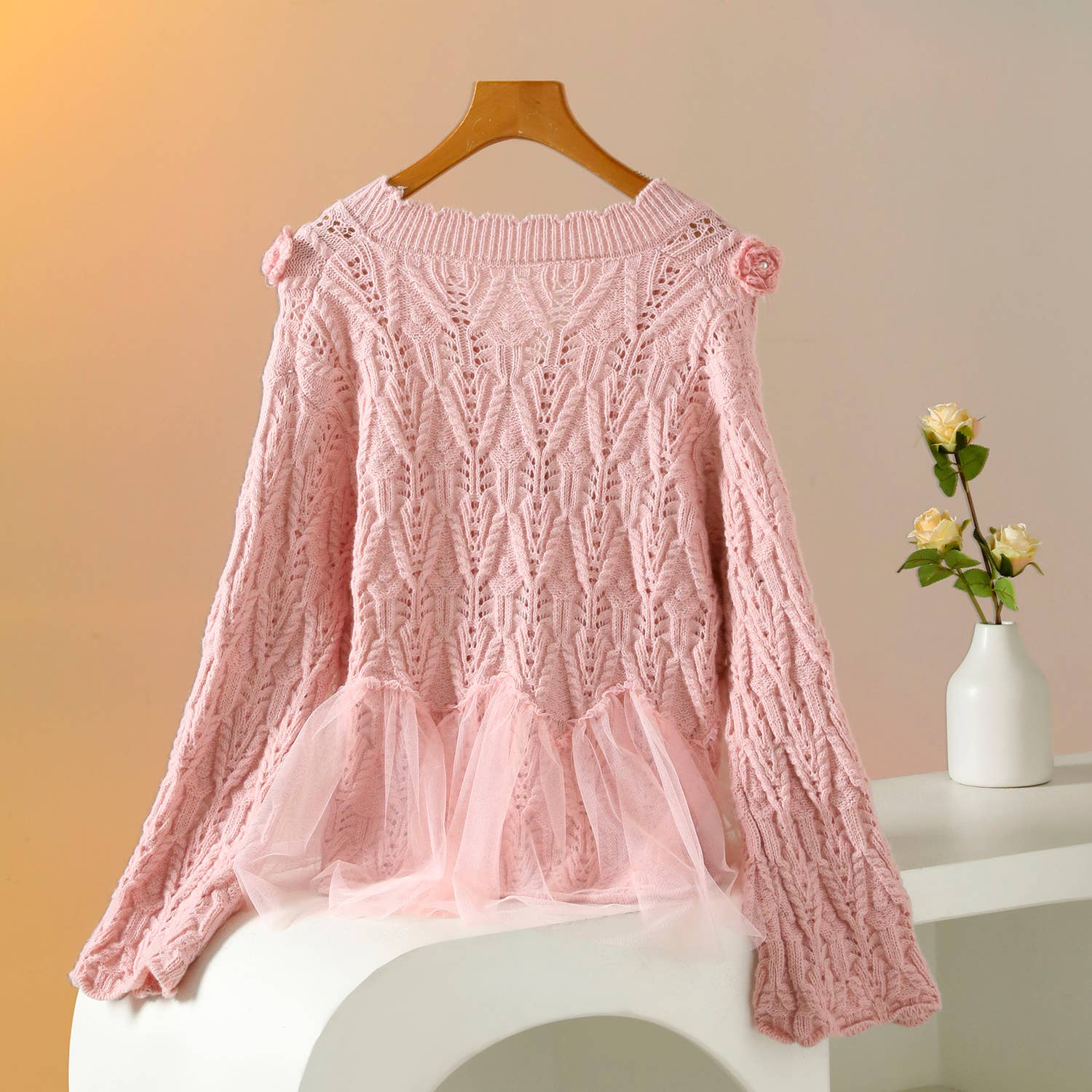PEACH ACCESSORIES - Wholesale Cardigan - Dames - Superzacht vest met rozenbloemdetails SK1311