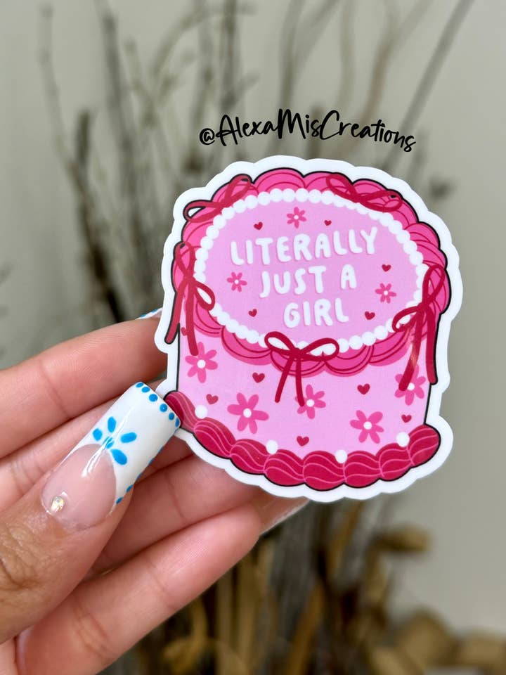 Literally Just A Girl waterproof Vinyl Sticker, Coquette for wholesale by Alexa Miscreations Shop
