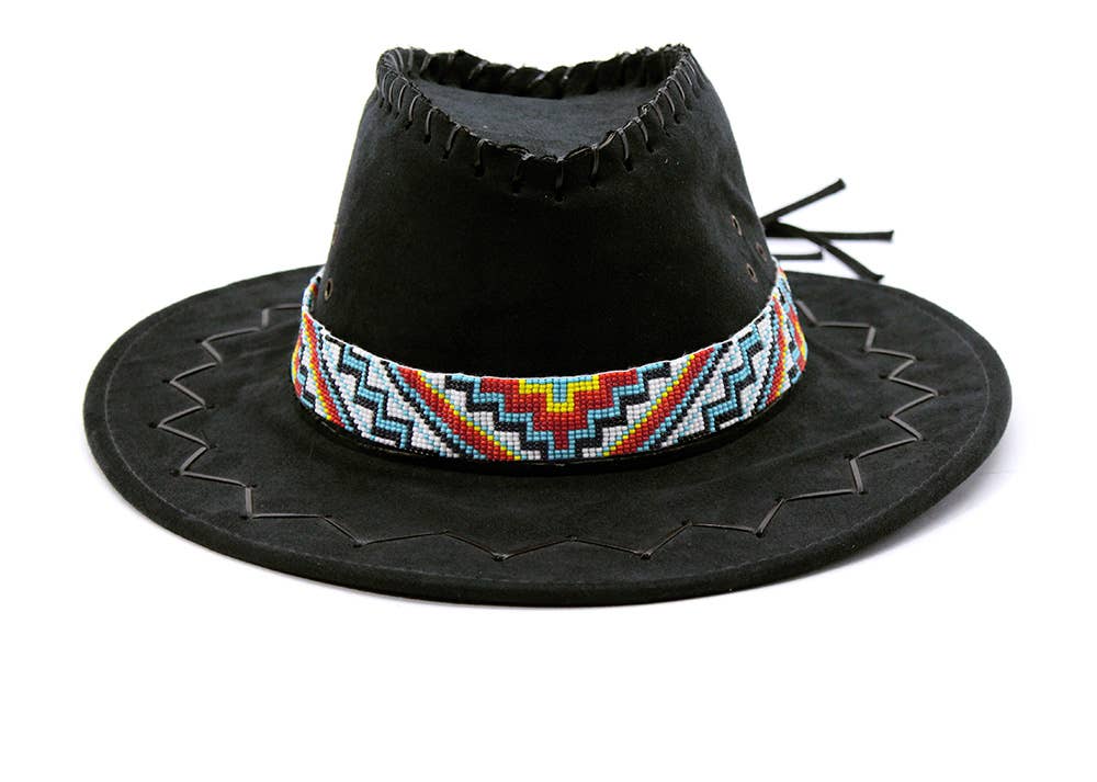 BEADS CORNER - Venta al por mayor Sombrero cowboy - Hombre - Sombrero de estilo vaquero en telar multicolor blanco geométrico con cuentas hechas a mano1