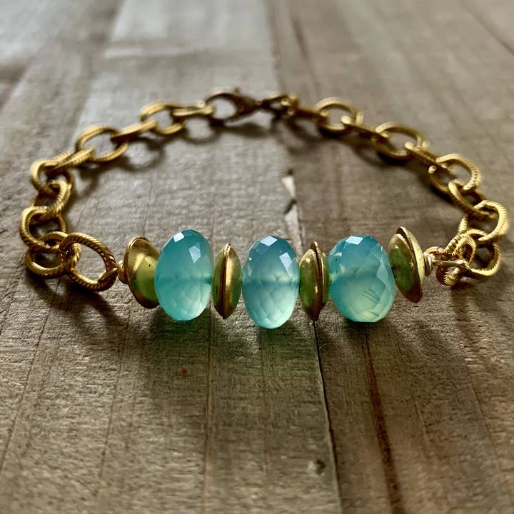 Glow Up- aqua gemstone chain bracelet for wholesale by Nellie Pratt Artisan Jewelry