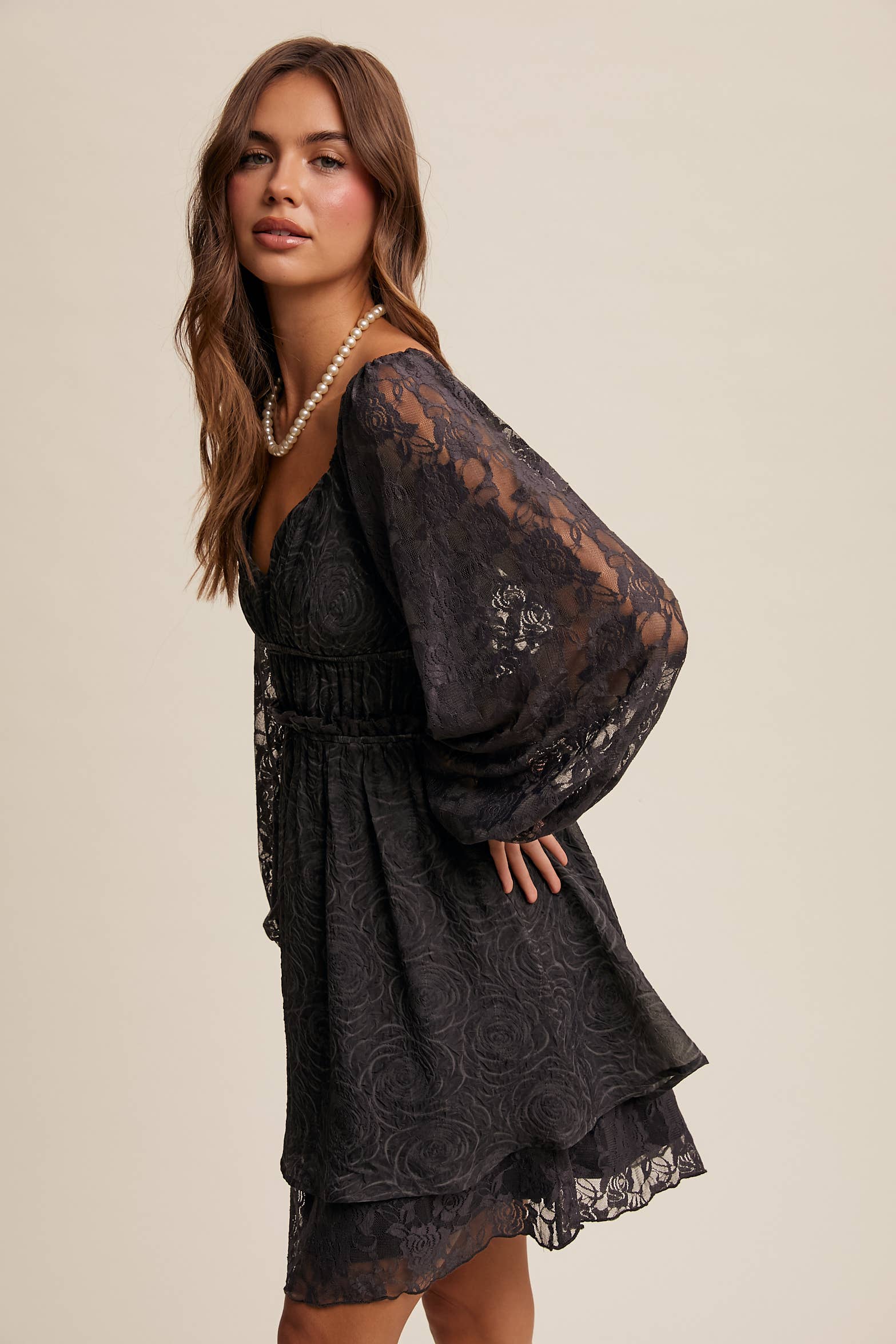 Listicle – wholesale Dress – Women's – Floral Lace Dress with Layered Detail LD14555