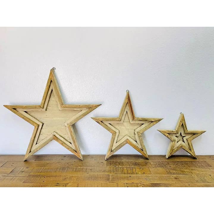 Rustic Farm - Wholesale Wall Accent - Wood Wall Stars, 3pc Set, White, Handmade - 6.12