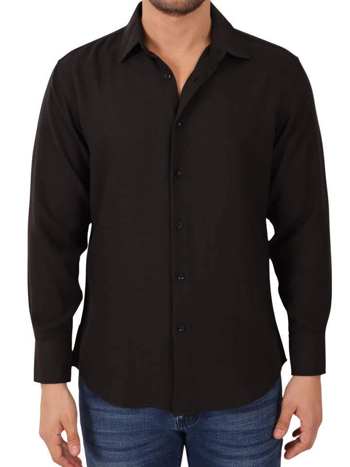 242220 - Black Button Up Long Sleeve Dress Shirt for wholesale by Bespoke Moda