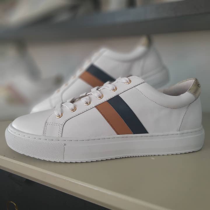 Cocorose London – Engroshandel Lifestyle sneaker - Dame – Hoxton - Stripes Navy & Tan Læder Trænere2