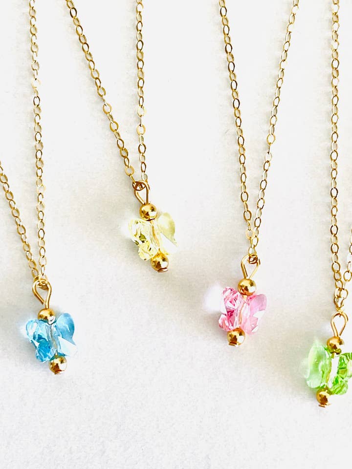 Tiny Genuine Swarovsky Butterflies Gold Filled Necklace for wholesale by Hand Art Soul