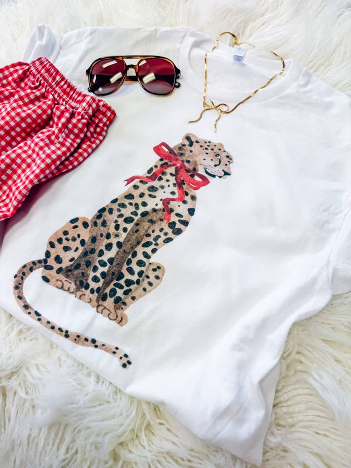 Hart and Hollow - Wholesale Screen Printed T-Shirt - Women's - Leopard Bow Tee