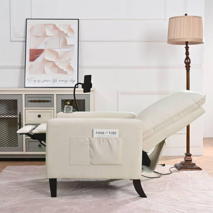 Orange County Decor - Wholesale Chair - Recliner Chairs For Adults, Adjustable Recliner Sofa With Mobile Phone Holder & Cup Holder, Modern Reclining Chairs Fabric Push Back Recliner Chairs For Living Room, Bedroom, Beige Beige Foam