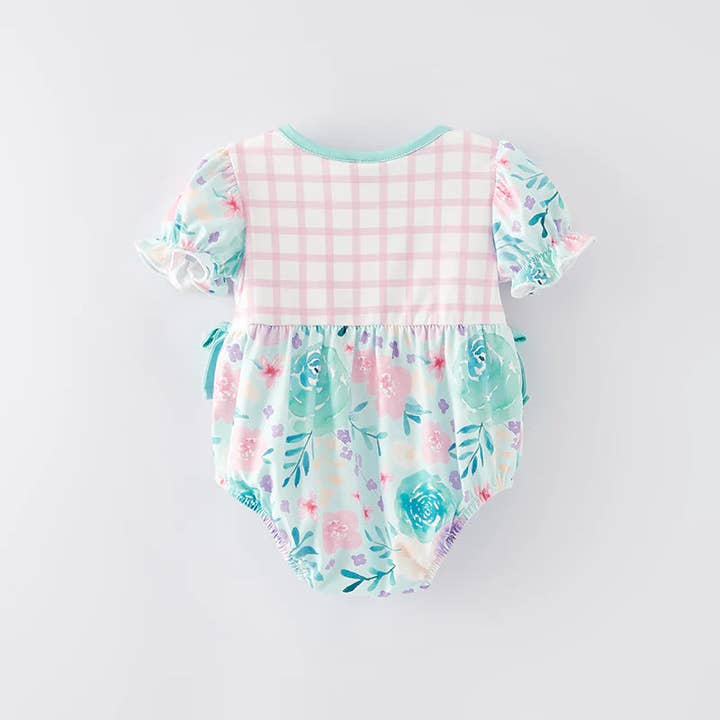 Auraquise - Wholesale Bodysuit (Non-Footed) - Baby - Baby Girls Floral Pink Plaid Summer Bubbles Romper1