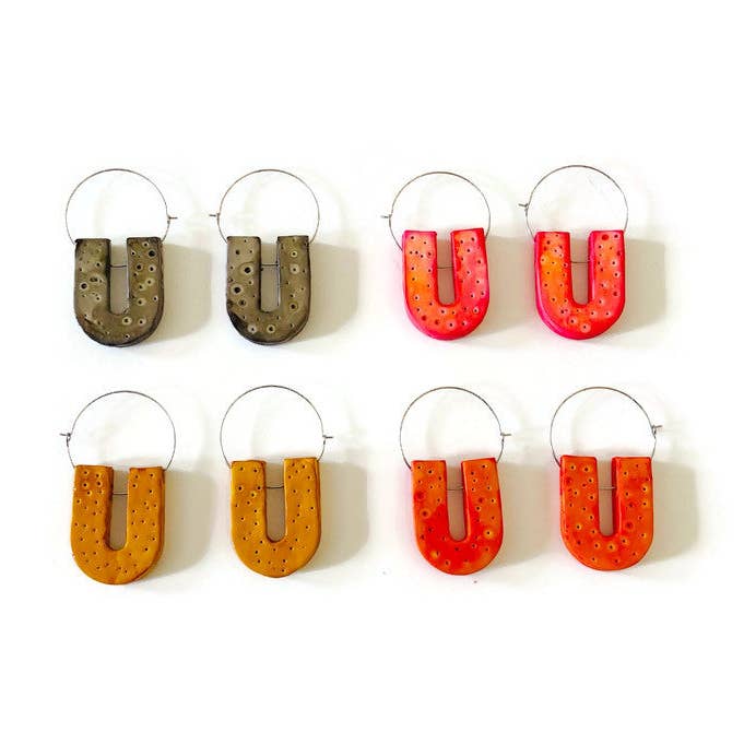 Trendy Arch Hoop Earrings, Colorful Dangles for wholesale by Sassy Sacha Jewelry