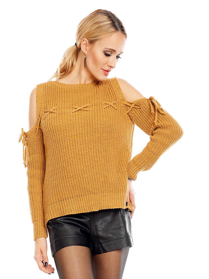 Italiensk senapsgul tröja med öppna ärmar för wholesale av Luxe Dealz - A Piece of Fashion History - Boutique