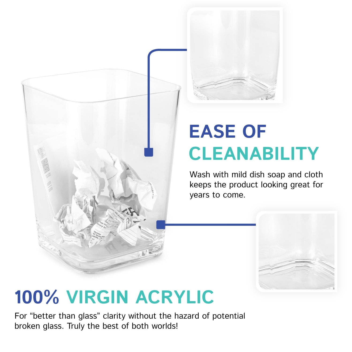 Huang Acrylic - Wholesale Trashcan/Trash Bin - Square Trash Can4