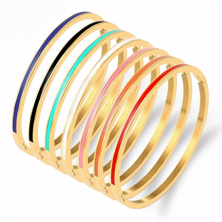 Enamel Thin Bangle Bracelet - 8 Colours for wholesale by Misgraceful