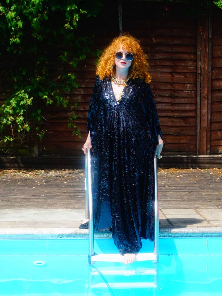 Fumbalinas - Wholesale Kaftan - Women's - Petrol Black Holographic Sequin Maxi Kaftan Gown/Kimono Robe32