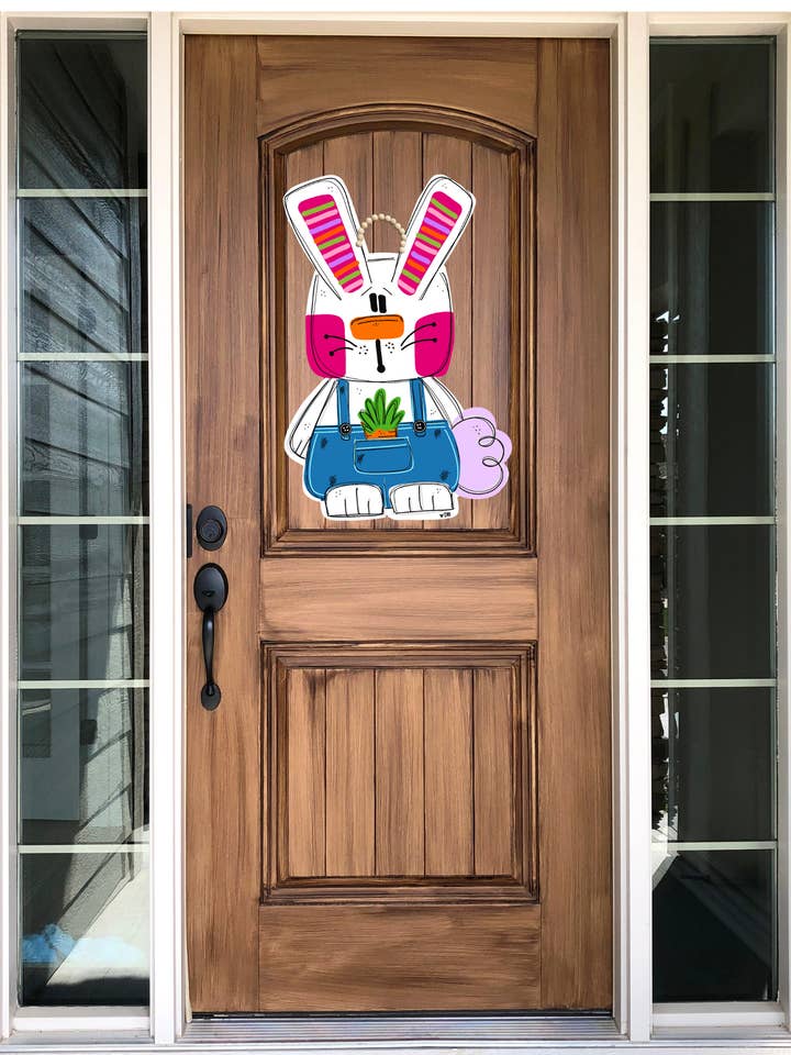 Easter Bunny Overalls Wooden Door Hanger for wholesale by DoorBadges