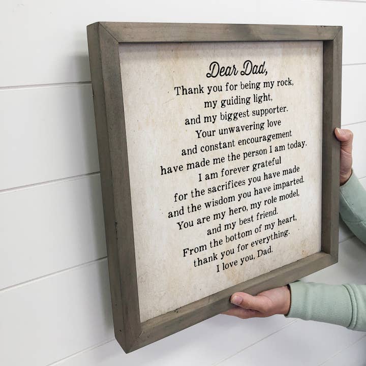 Hangout Home – Großhandel Schilder – Dear Dad — Vatertagsgeschenk — Brief an Papa mit Rahmen