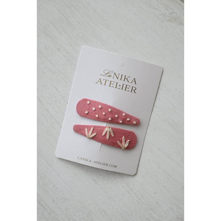 Lanika Atelier, Nika Korošec s.p. - Wholesale Hair Clip - Women's - Hair clips salmon pink bloom + dots hand embroidered3