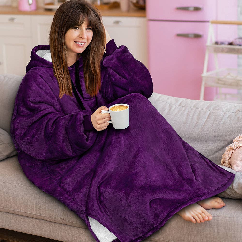 Pavilia - Wholesale Hoodie - Women's - Chest Pocket Sherpa Hoodie Blanket - Patch Pocket (Regular / Long)143