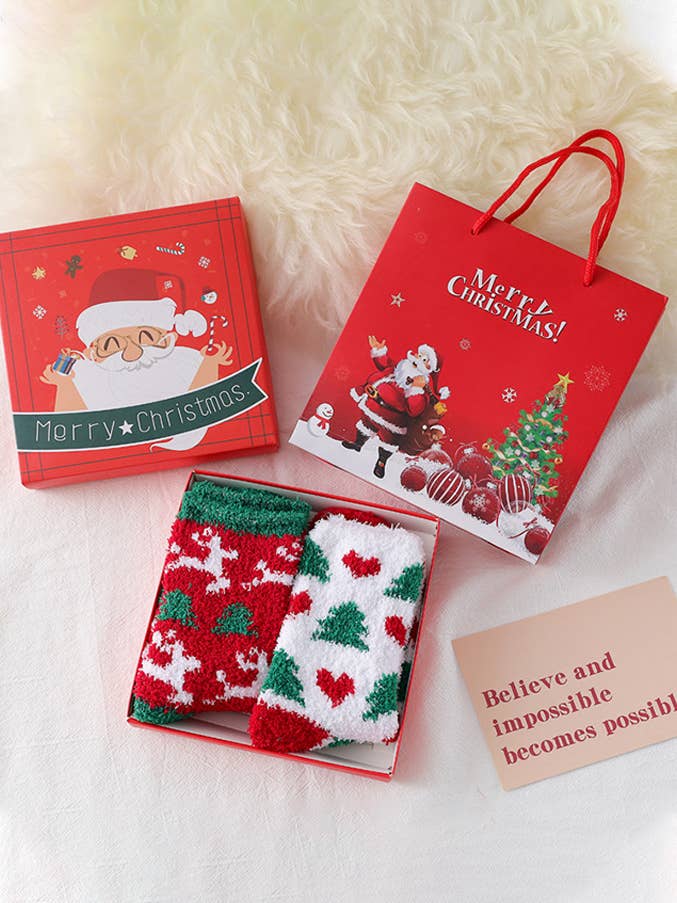 UNISHE - Wholesale Socks – Women's - Christmas Coral Fleece Mid Calf Socks ZK280