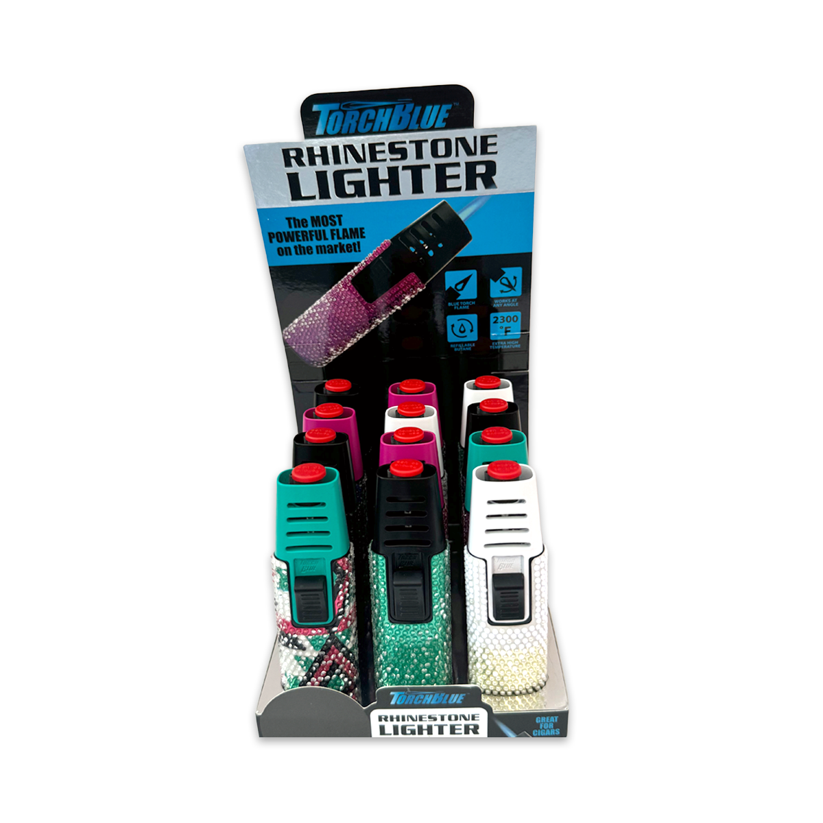 Novelty Brands - Wholesale Lighter - Torch Blue Rhinestone Stick Lighter Assortment - 12/Display3