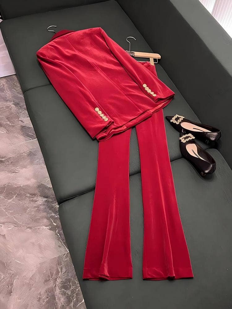 Sanyao Fashion – Engroshandel Habitter – til kvinder – SY517Y Fløjl Skræddersyet Jakkesæt til Kvinder – Blazer & Bukser1