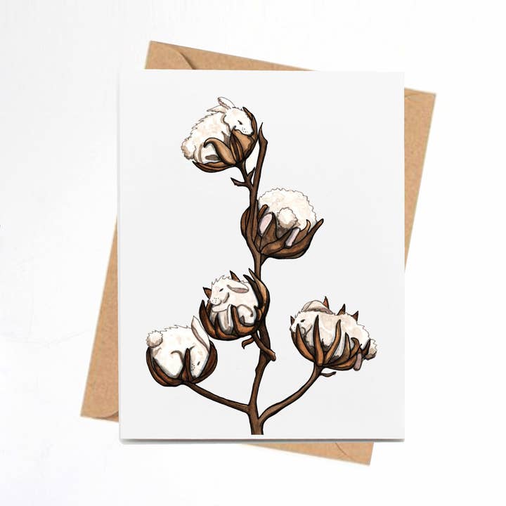 ”Bomull Svansar” Handgjorda Notecard för wholesale av PinkPolish Design