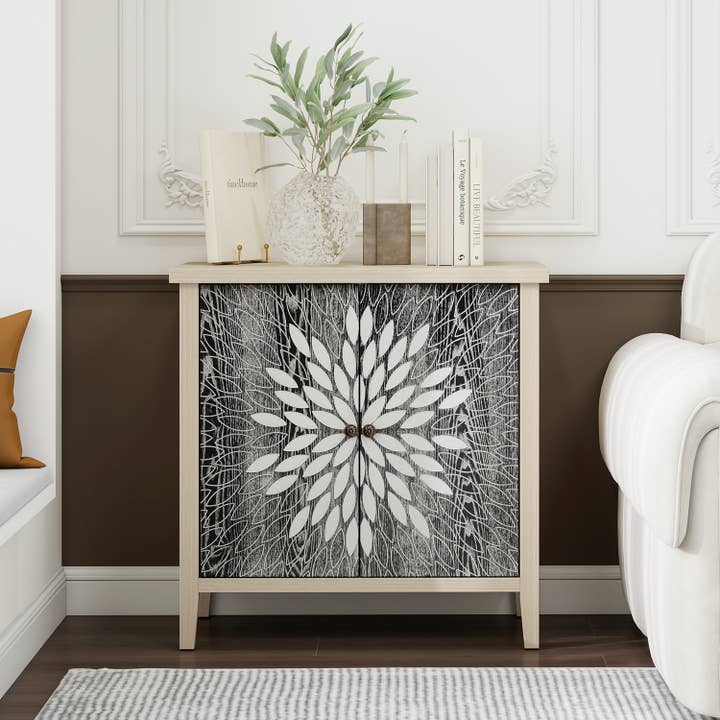 Carved Storage Cabinet with Adjustable shelf for wholesale by Paris Loft Inc