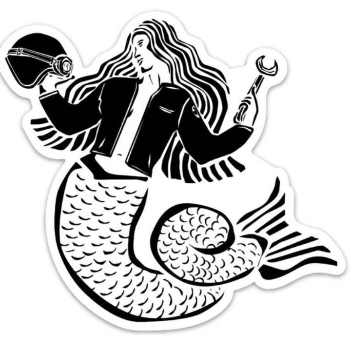 Ilustración de pegatina de vinilo Mermaid Moto Lady para venta al por mayor de Bellavance Ink