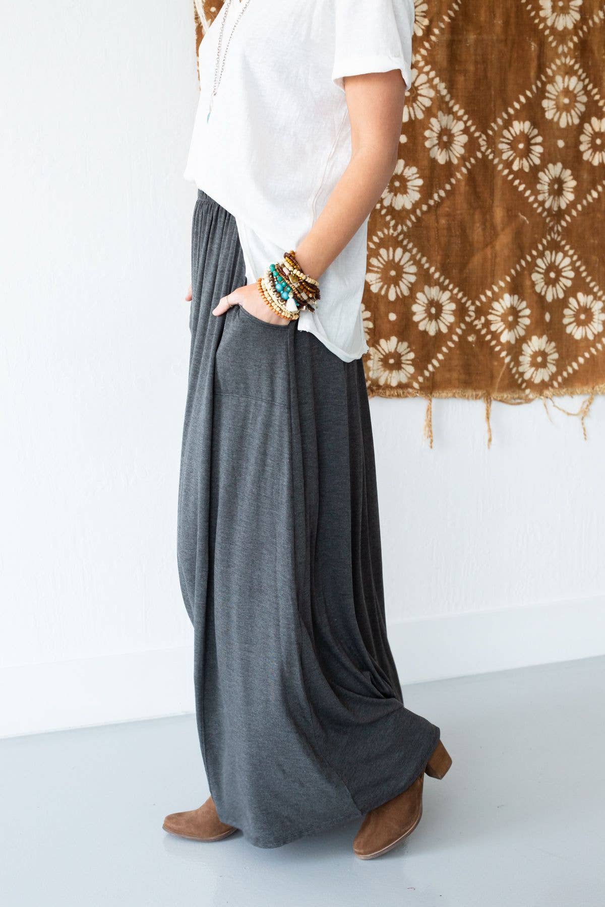 Three Bird Nest - Wholesale Skirt - Women's - The Perfect Pocketed Maxi Skirt - Charcoal5