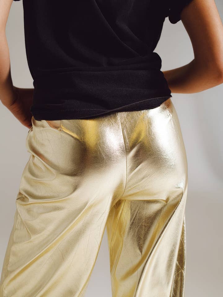 Metallic Straight Leg Pants in gold for wholesale on Faire4