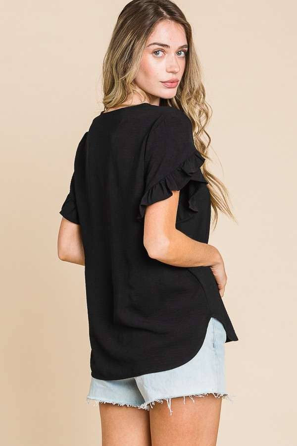 Culture Code - Wholesale Blouse - Women's - CWT1541 - V NECK RUFFLE SHORT SLEEVE TOP3