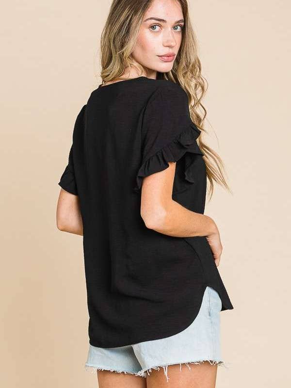 Culture Code - Wholesale Blouse - Women's - CWT1541 - V NECK RUFFLE SHORT SLEEVE TOP3