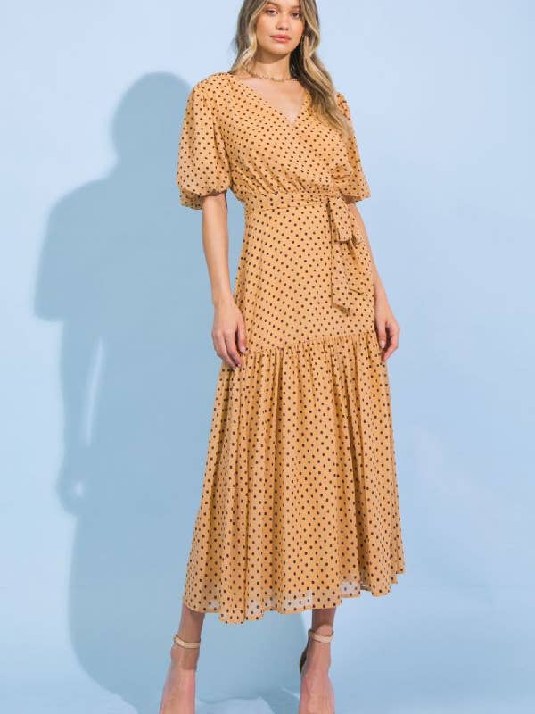 Une robe midi tissée imprimée-ID18926 pour la vente par FLYING TOMATO