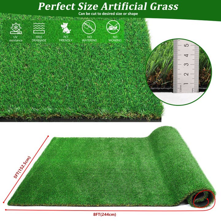 Orange County Decor - Wholesale Area Rug - 5Ftx8Ft Outdoor Artificial Grass Runner Rug, Thick Realistic Fake Grass Roll Decor Patio Balcony Garden Lawn, Dog Pets Turf Drain Mat, 1.38" Pile Height Green Garden & Outdoor Polypropylene8
