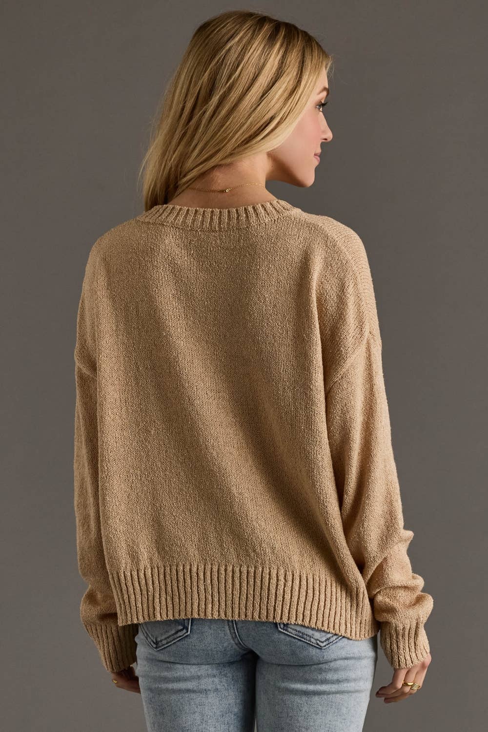 Panache Apparel Co. - Vente Pull en maille – femme - Pull léger couleur café Tan & Ivory pour temps frais2