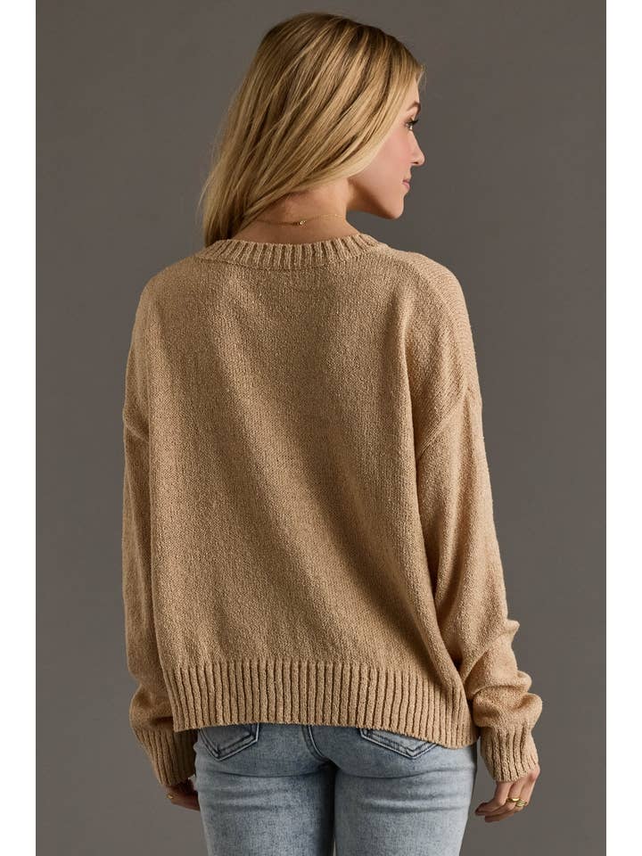 Panache Apparel Co. - Vente Pull en maille – femme - Pull léger couleur café Tan & Ivory pour temps frais2