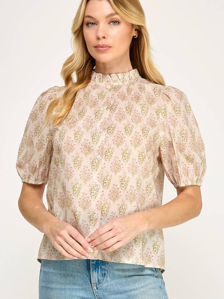 RT-4233-6 SHORT SLEEVE FLORAL BLOUSE-MULTI for wholesale by Ellison