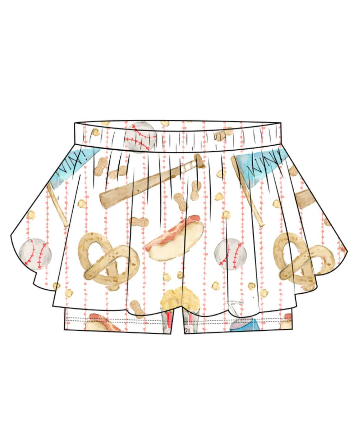 Sweet Bay Clothing – Skort - Criança por atacado – Baseball Snacks Snacks2