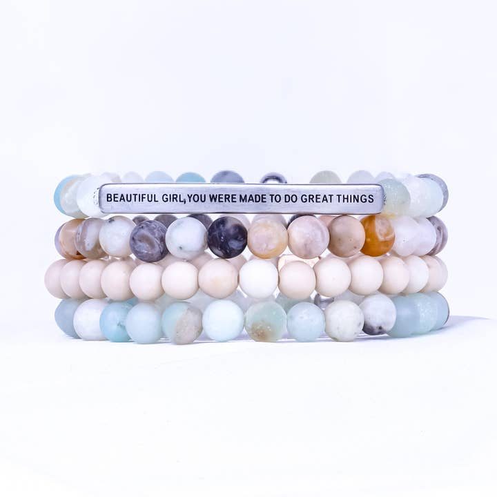 Mooi cadeauset met 4 armbanden voor meisjes - Amazonite voor wholesale door The Inspiration Company